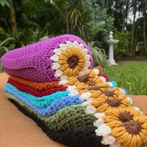 Handmade Crochet Sunflower Yoga Bag (turquoise) 🌻
